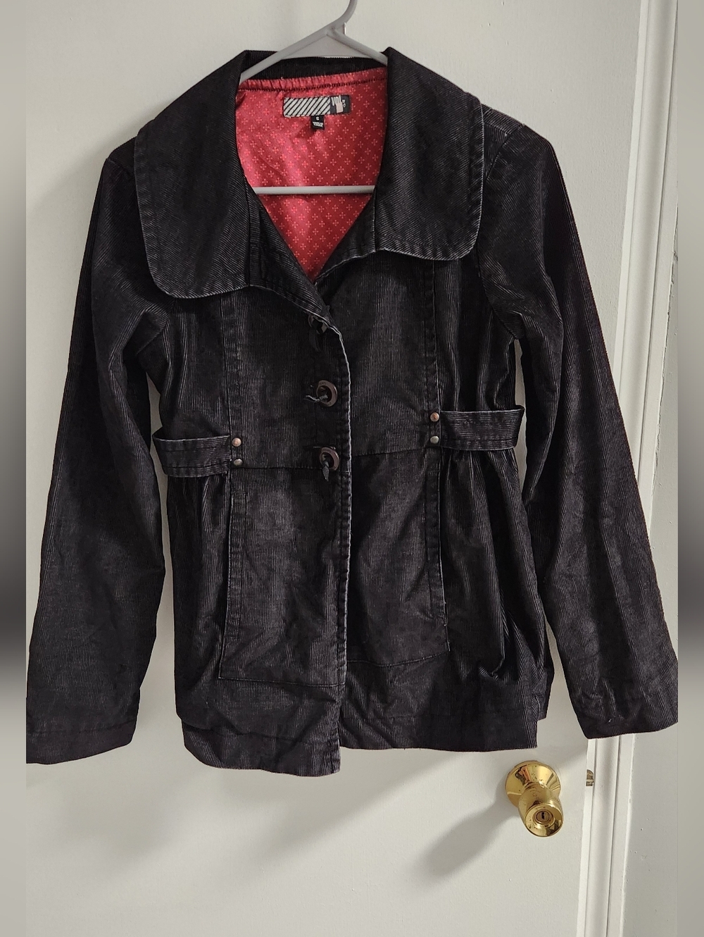 Volcom Black Corduroy Jacket with Red Lining, Size S